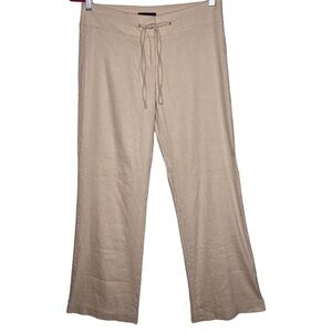 Y2K Bebe Ivory Wide Leg Linen Blend Slacks Size 2 Gold Stitching Salvedge Edge